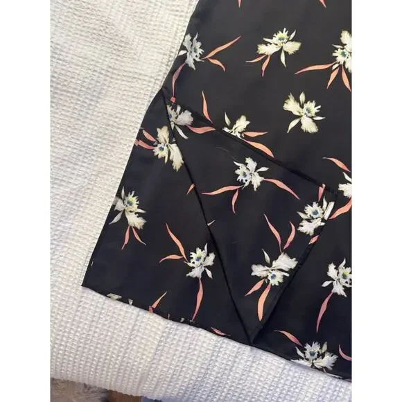 J. Crew Black Floral Tank Dress Side Slit Adjustable Straps Midi Whimsy Goth - Picture 2 of 6